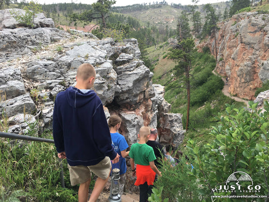 Walking down in to the cave at Jewel Cave National Monument