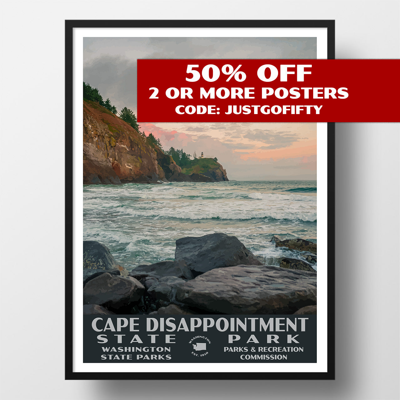 Cape Disappointment State Park Poster-WPA (Moonrise)