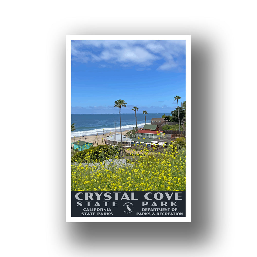 Crystal Cove State Park Poster-WPA (Yellow Flowers and Buildings)