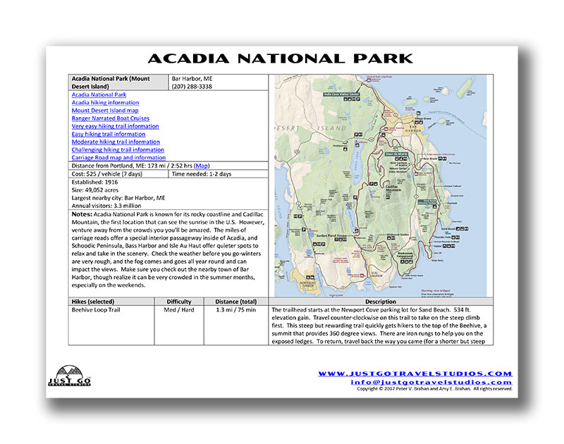 Acadia National Park Itinerary (Digital Download)