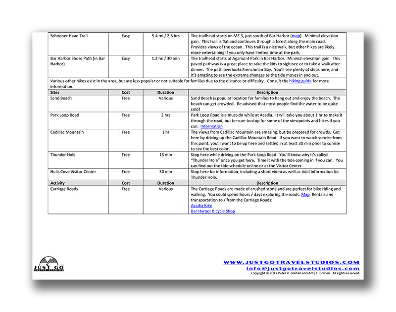 Acadia National Park Itinerary (Digital Download)