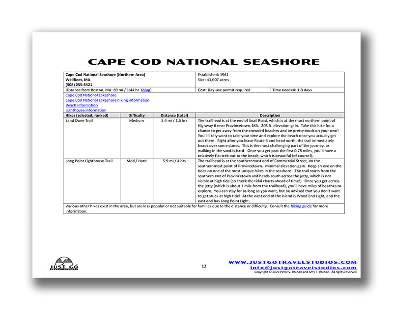 Cape Cod National Seashore Itinerary (Digital Download)