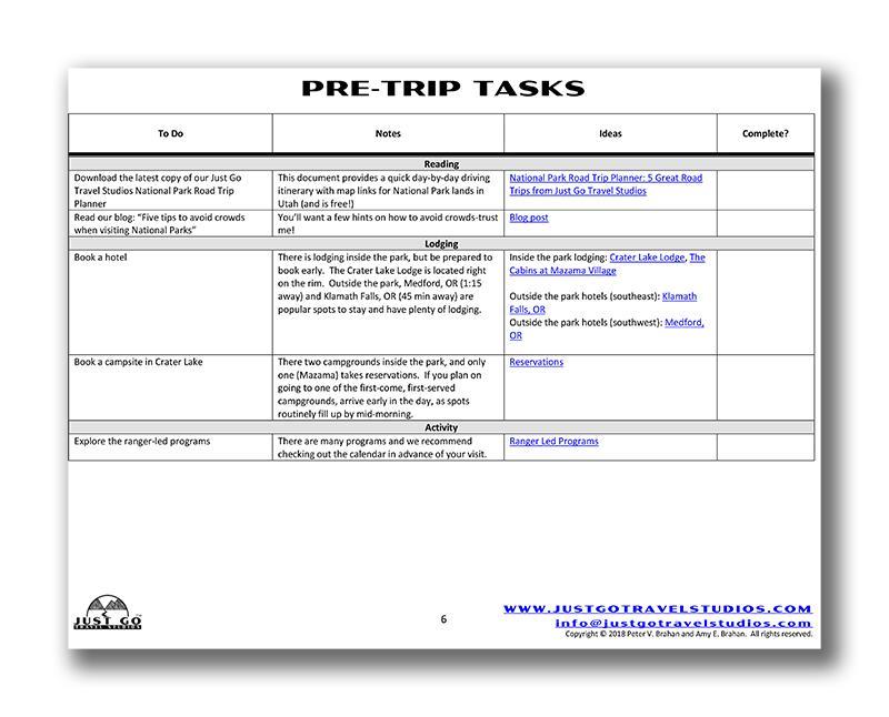 Crater Lake National Park Itinerary (Digital Download)
