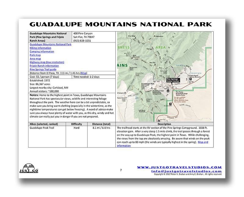 Guadalupe Mountains National Park Itinerary (Digital Download)