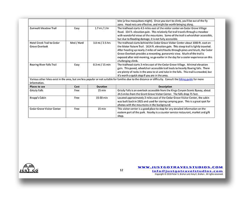 Kings Canyon National Park Itinerary (Digital Download)