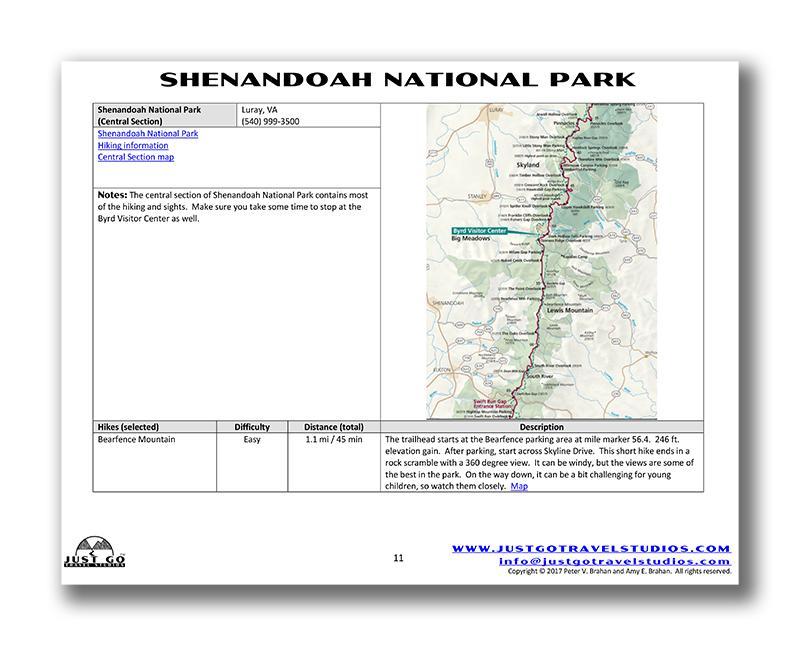 Shenandoah National Park Itinerary (Digital Download)