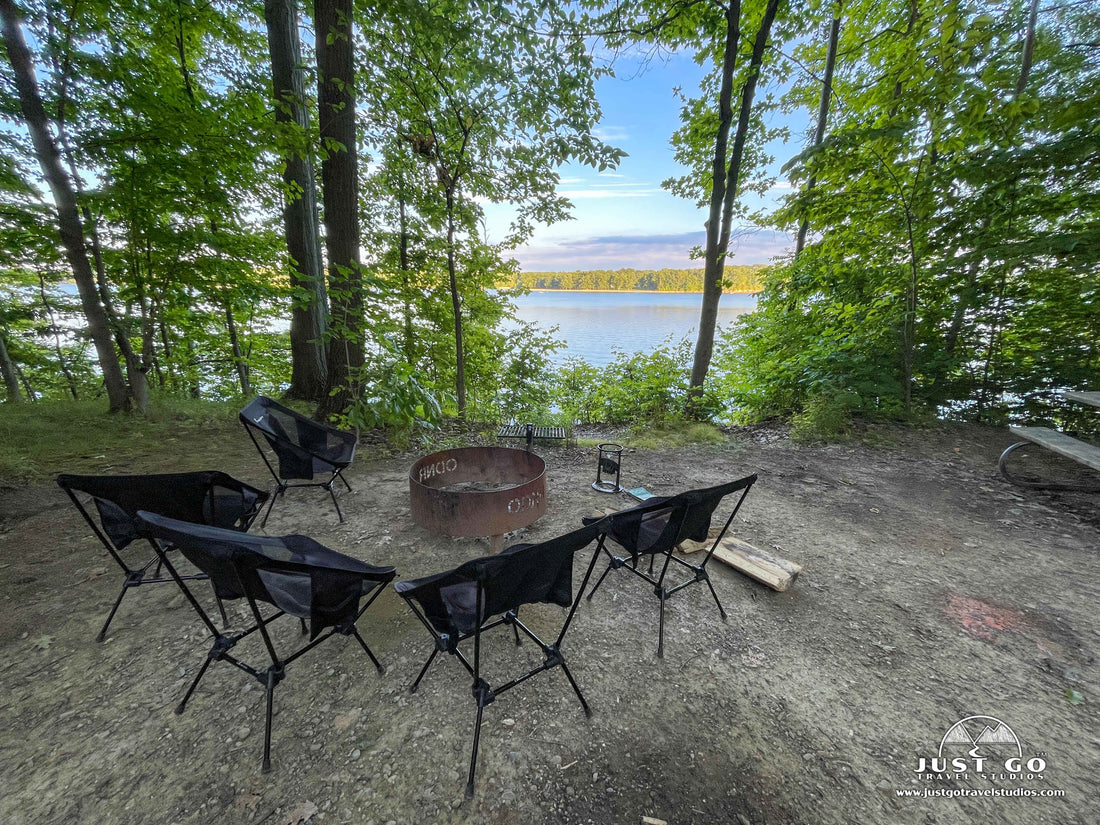 chairs and campfire in campground in west branch state park