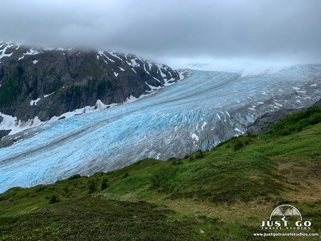Exit Glacier in the clouds in Kenai Fjords National Park