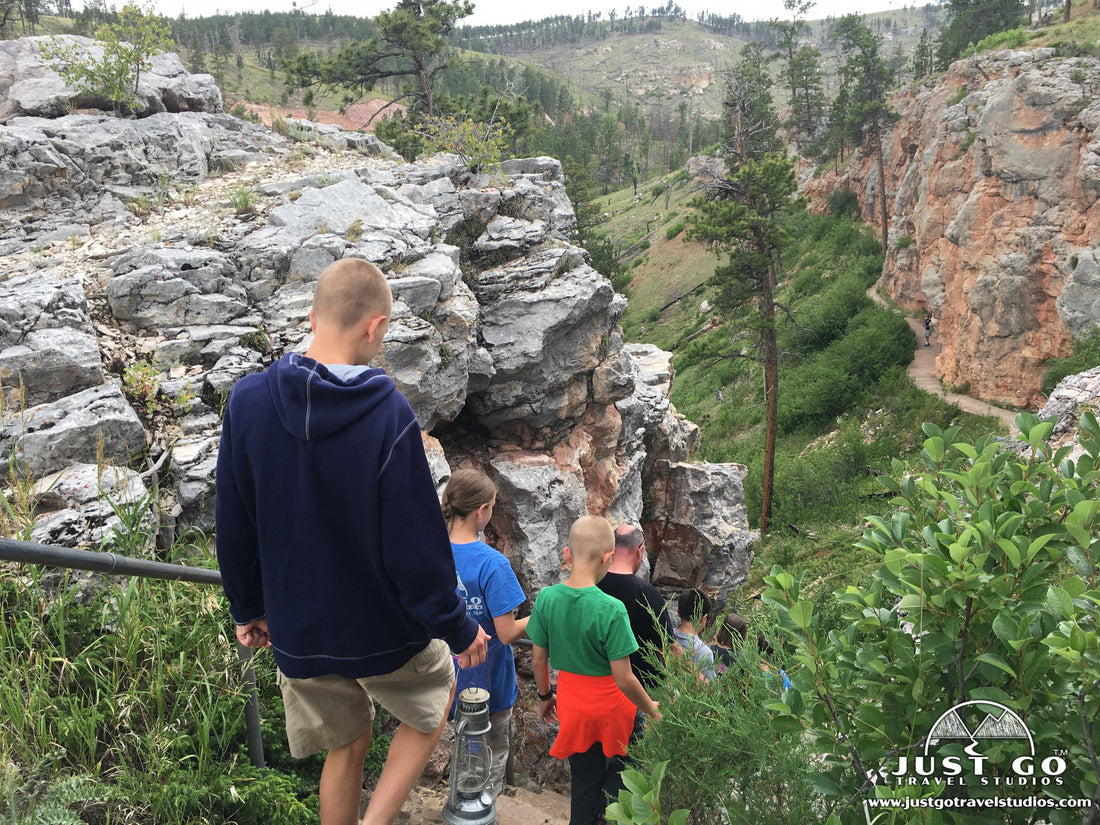 Walking down in to the cave at Jewel Cave National Monument