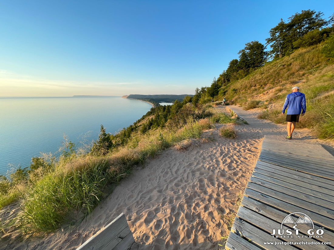 empire bluffs trail at sunset at Sleeping Bear Dunes