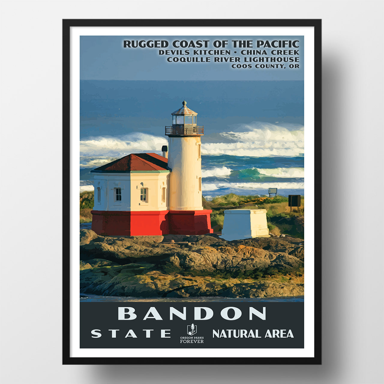 Bandon State Natural Area Poster - WPA (Coquille River Lighthouse) - OPF