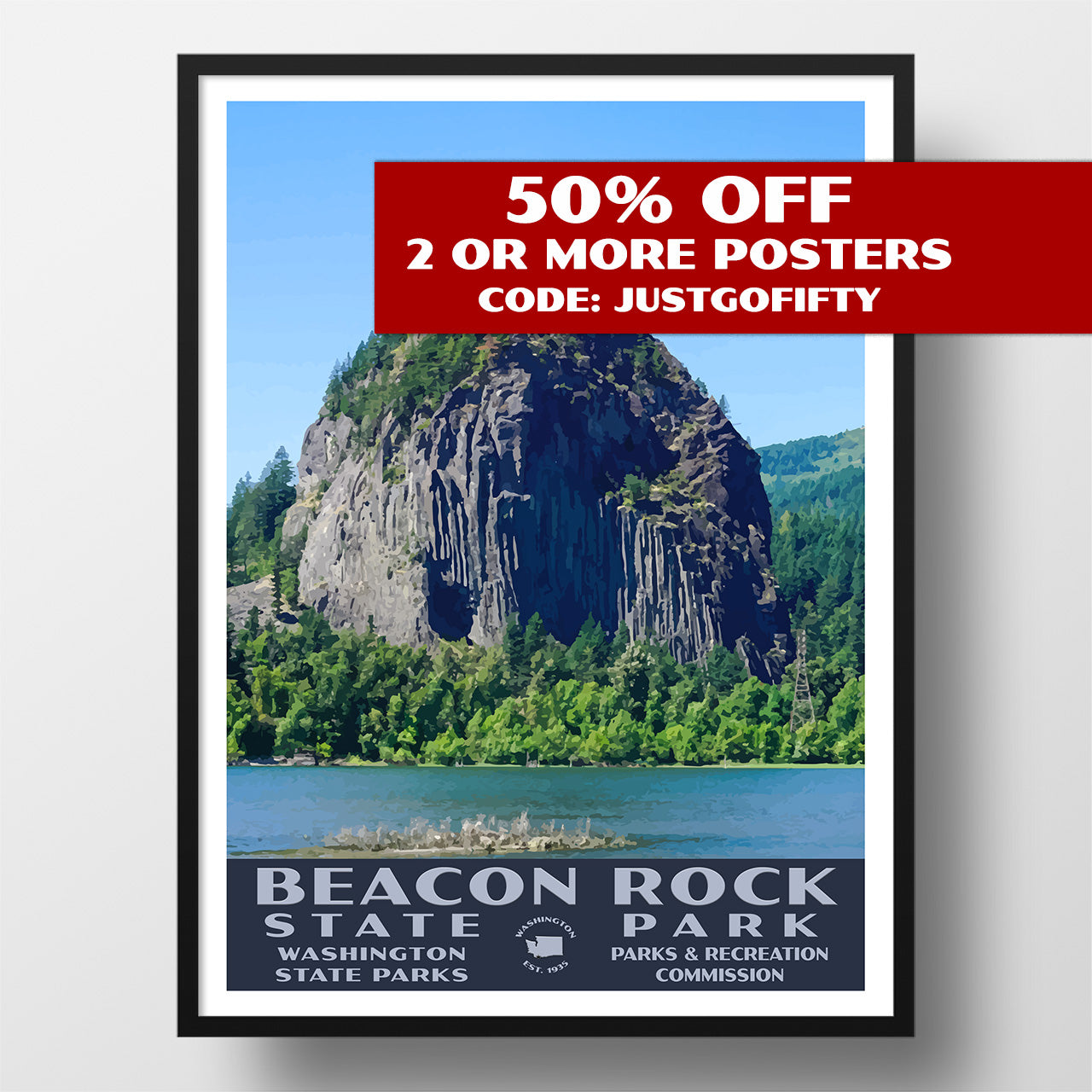 Beacon Rock State Park Poster-WPA (Beacon Rock)
