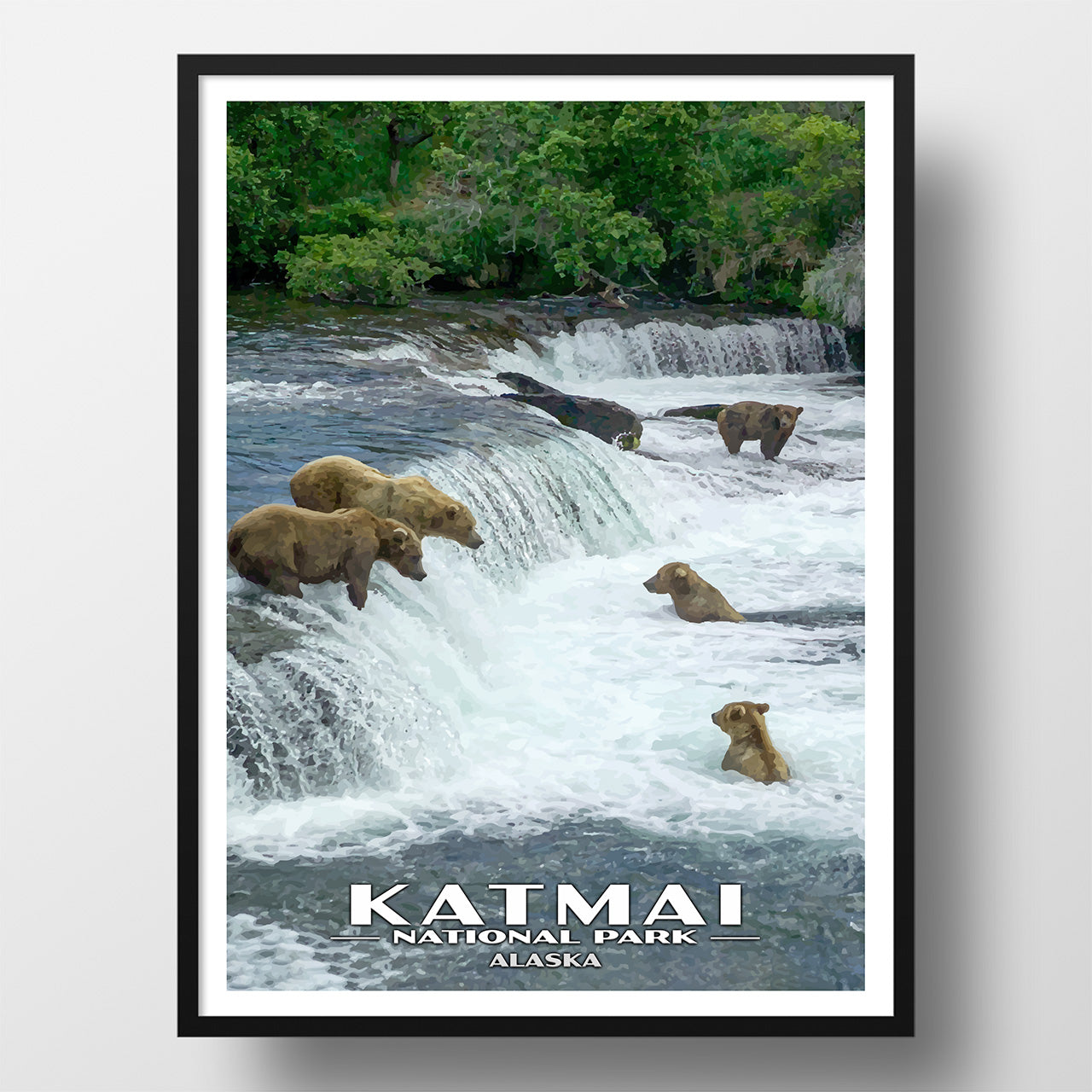 Katmai National Park Poster-WPA (Brooks Falls)