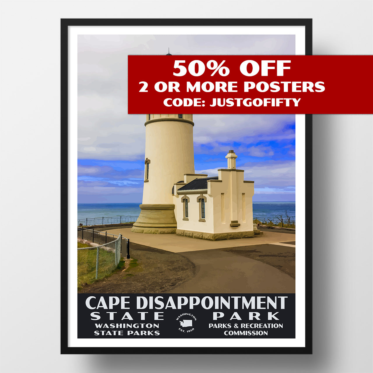 Cape Disappointment State Park Poster-WPA (North Head Lighthouse)