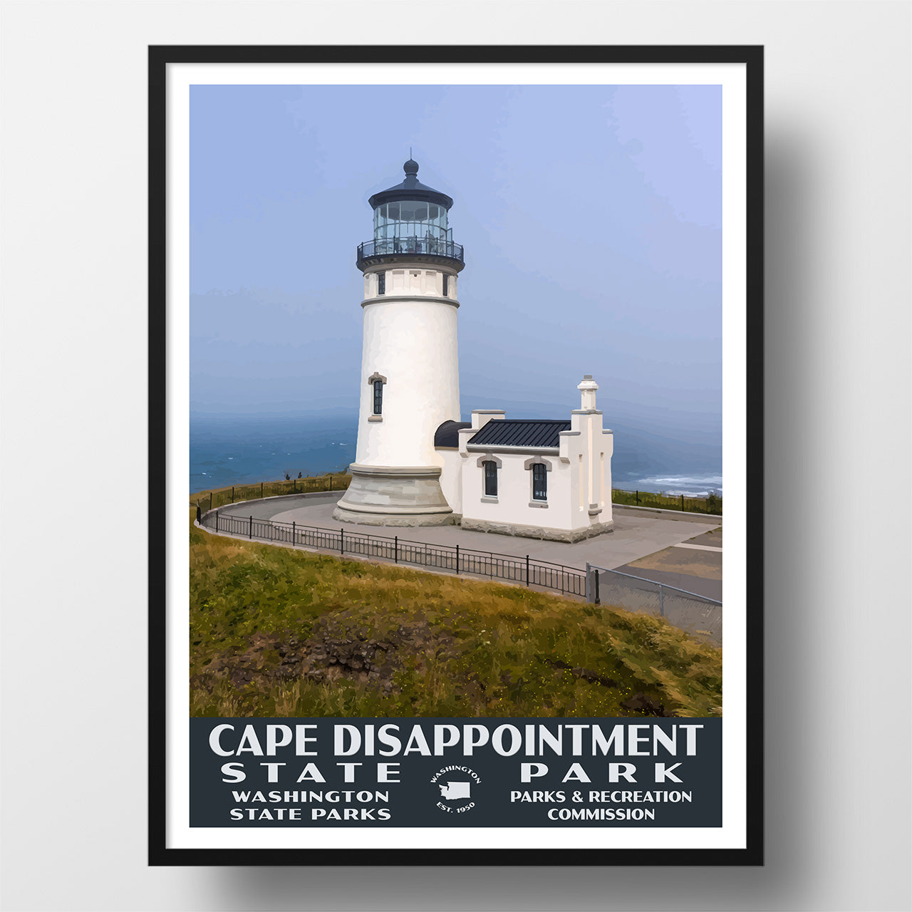 Cape Disappointment State Park Poster-WPA (North Head Lighthouse in fog)