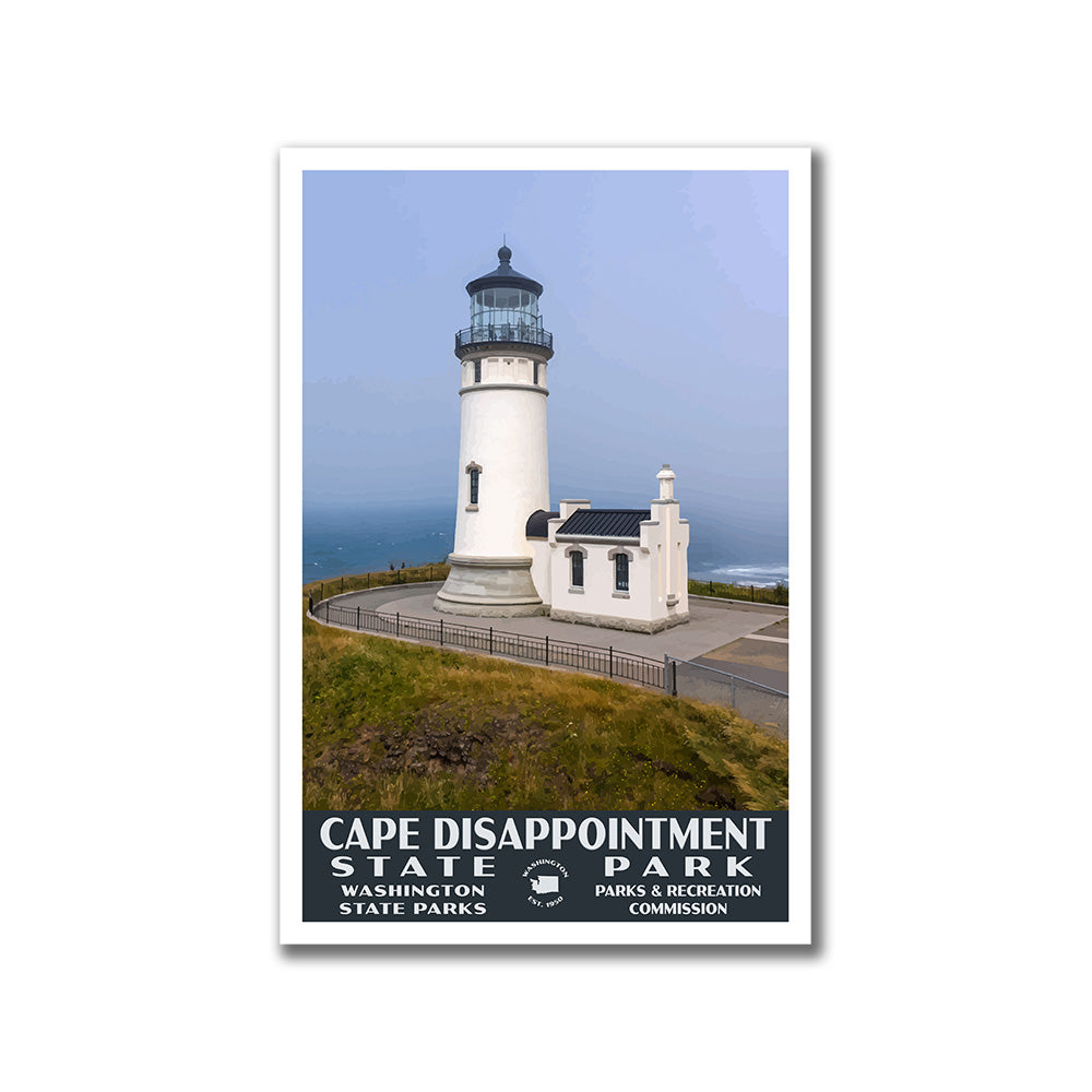 Cape Disappointment State Park Poster-WPA (North Head Lighthouse in fog)
