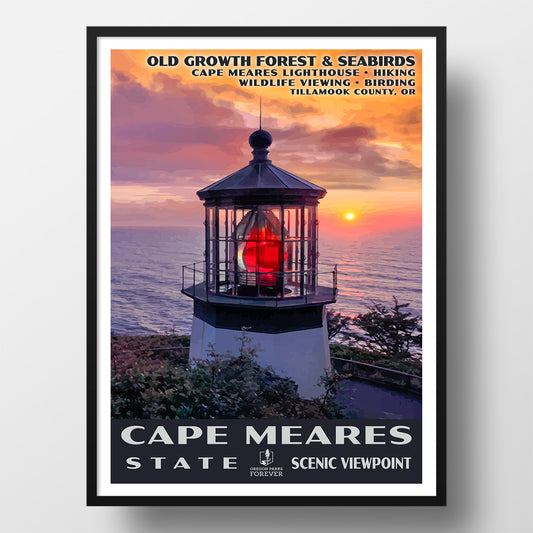 Cape Meares State Scenic Viewpoint Poster - WPA (Lighthouse at Sunset) - OPF