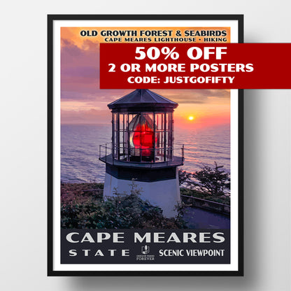 Cape Meares State Scenic Viewpoint Poster - WPA (Lighthouse at Sunset) - OPF