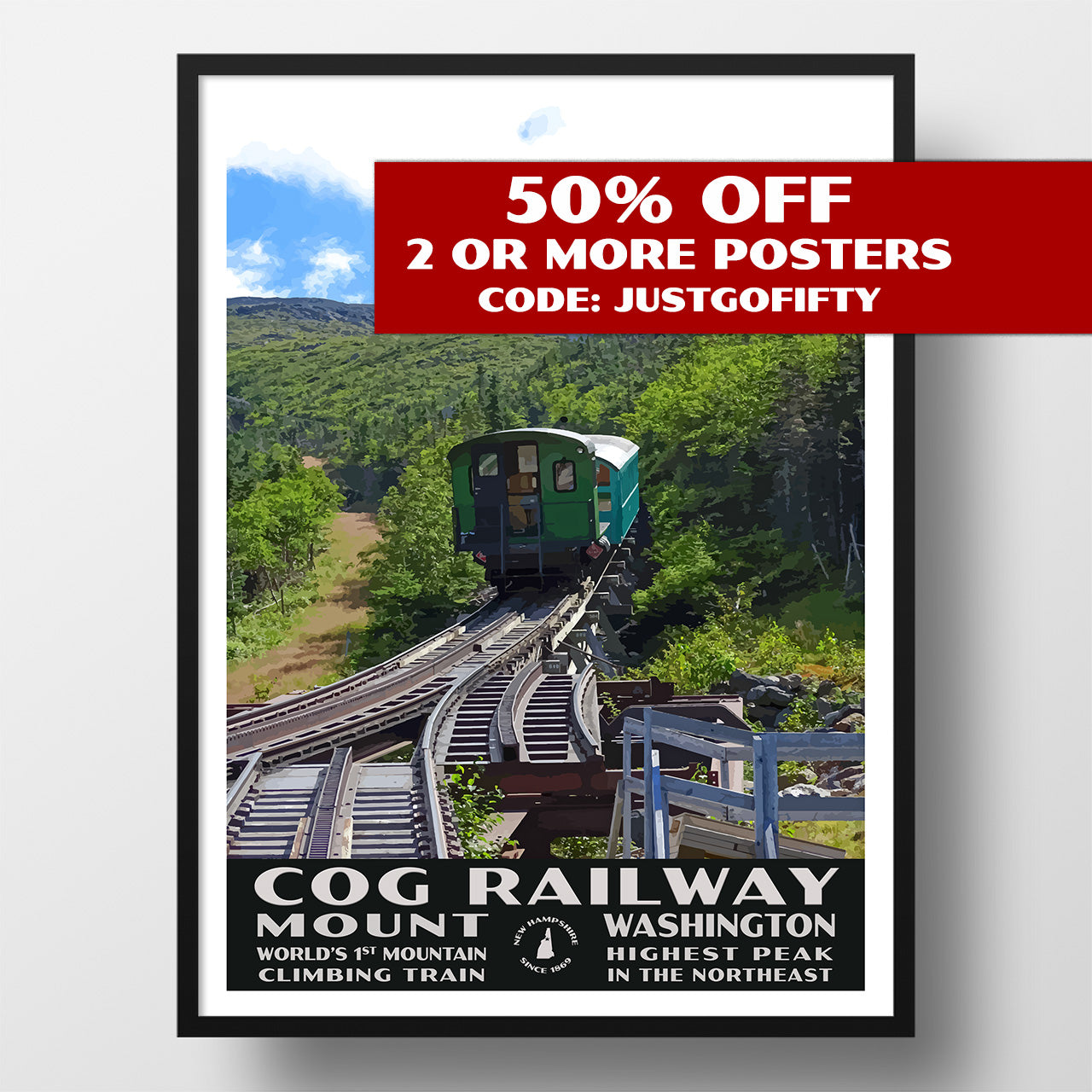 cog railway poster mount washington