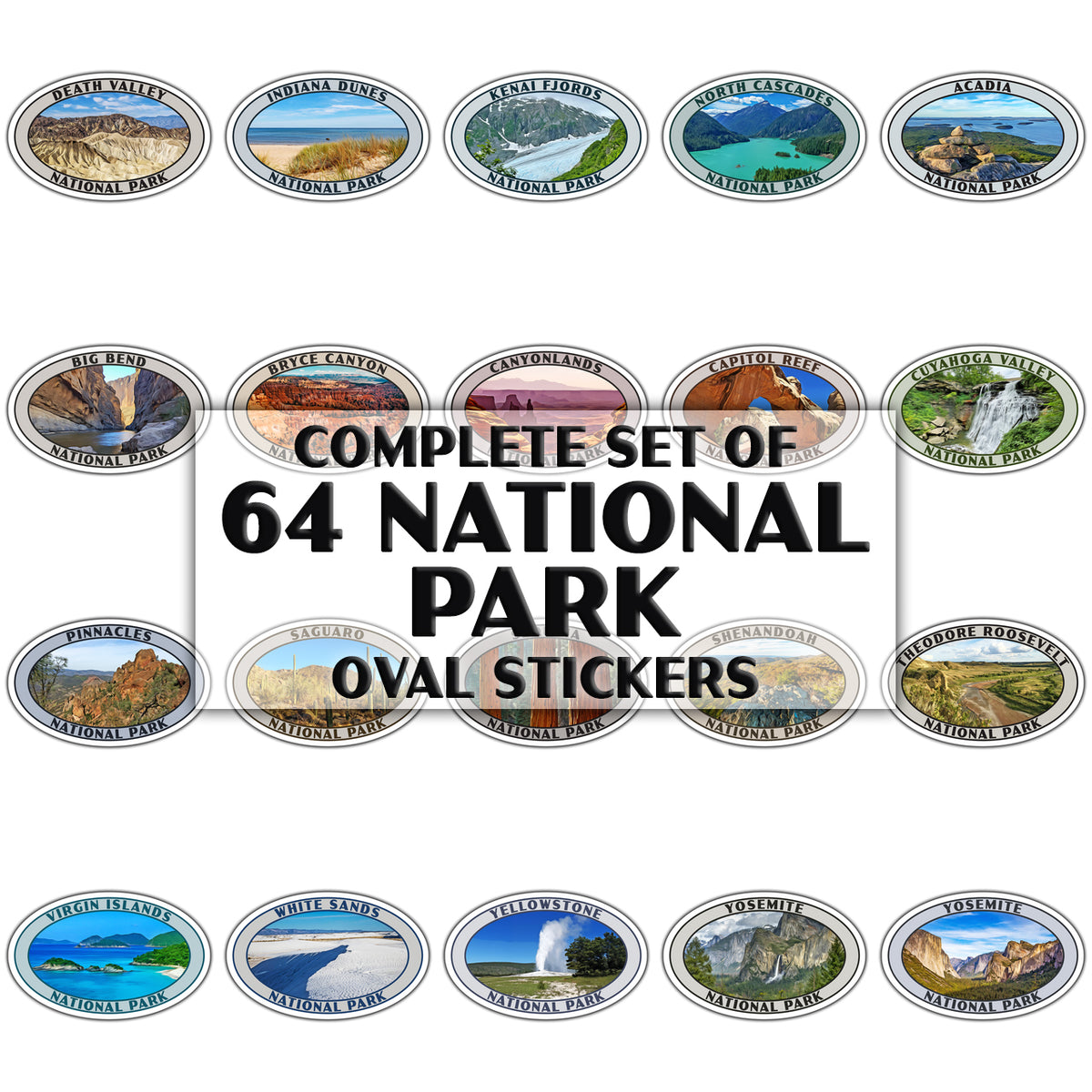 complete set of 64 oval national park stickers