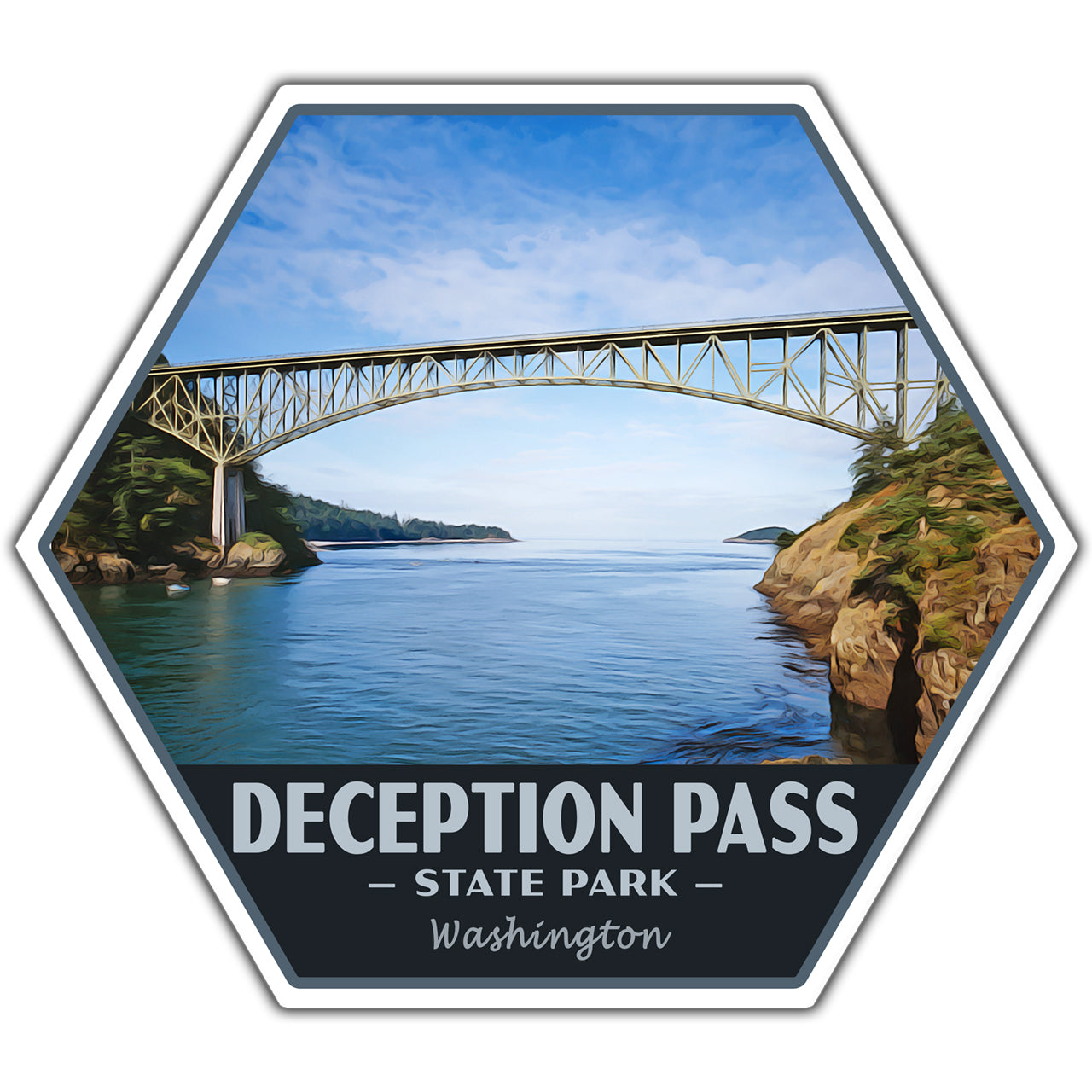 Deception Pass State Park Sticker (Bridge) - Hex – Just Go Travel Studios