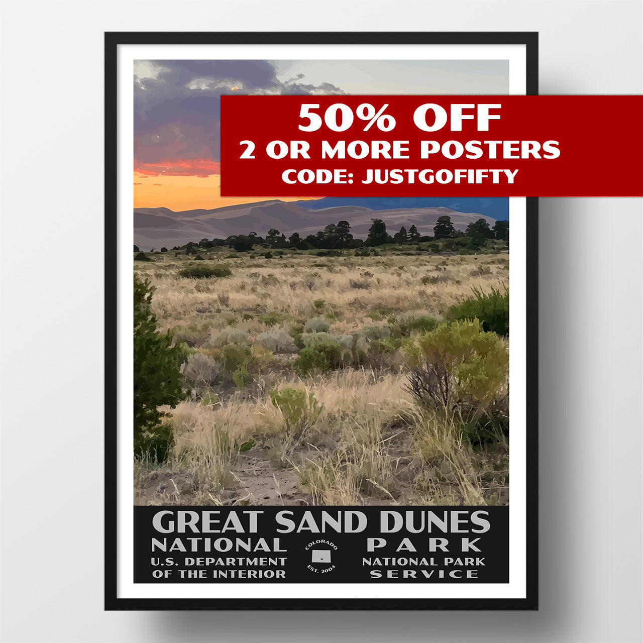 Great Sand Dunes National Park Poster-WPA (Sunset)
