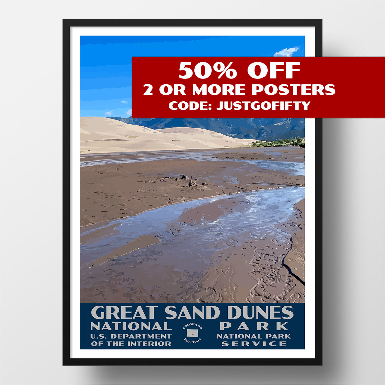 Great Sand Dunes National Park Poster-WPA (Medano Creek)