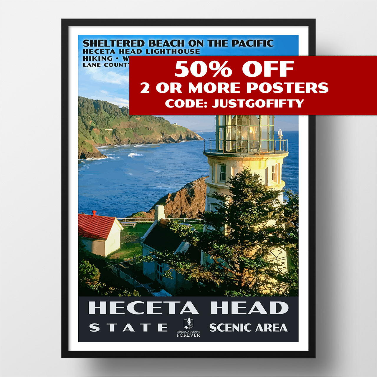 Heceta Head State Scenic Area Poster - WPA (Daytime) - OPF