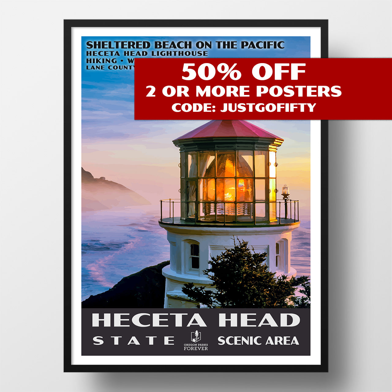 Heceta Head State Scenic Area Poster - WPA (Sunset) - OPF