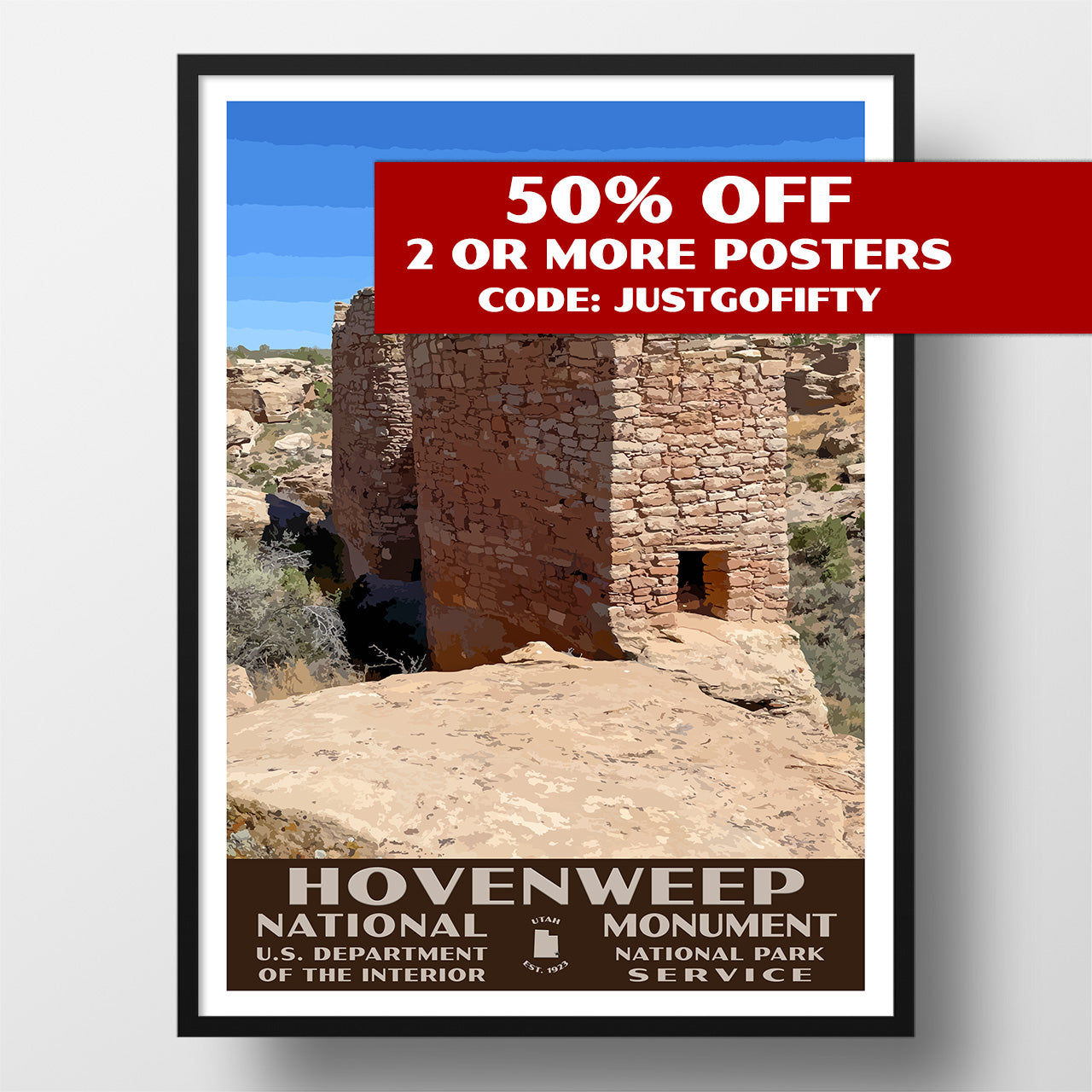 Hovenweep National Monument Poster-WPA (Twin Towers)