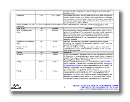 Caledonia State Park Itinerary (Digital Download)