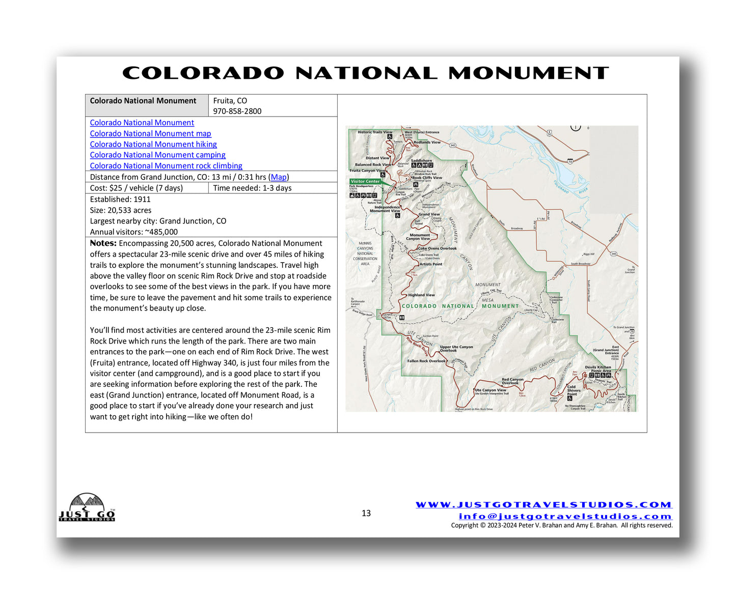 Colorado National Monument Itinerary (Digital Download)
