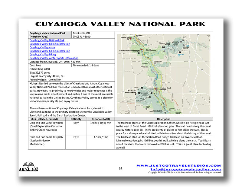 Cuyahoga Valley National Park Itinerary (Digital Download)