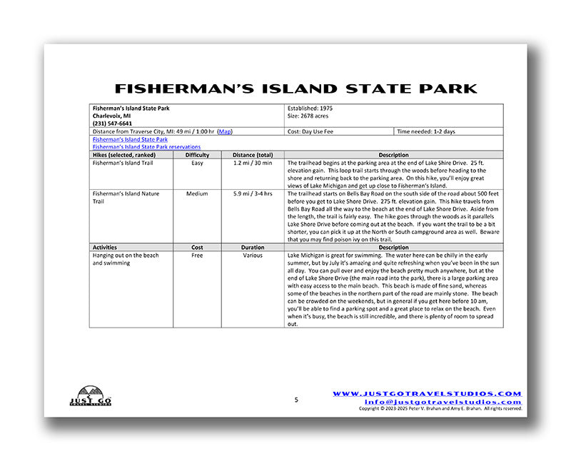 Fisherman's Island State Park Itinerary (Digital Download)