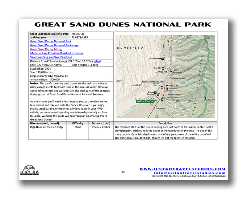 Great Sand Dunes National Park Itinerary (Digital Download)