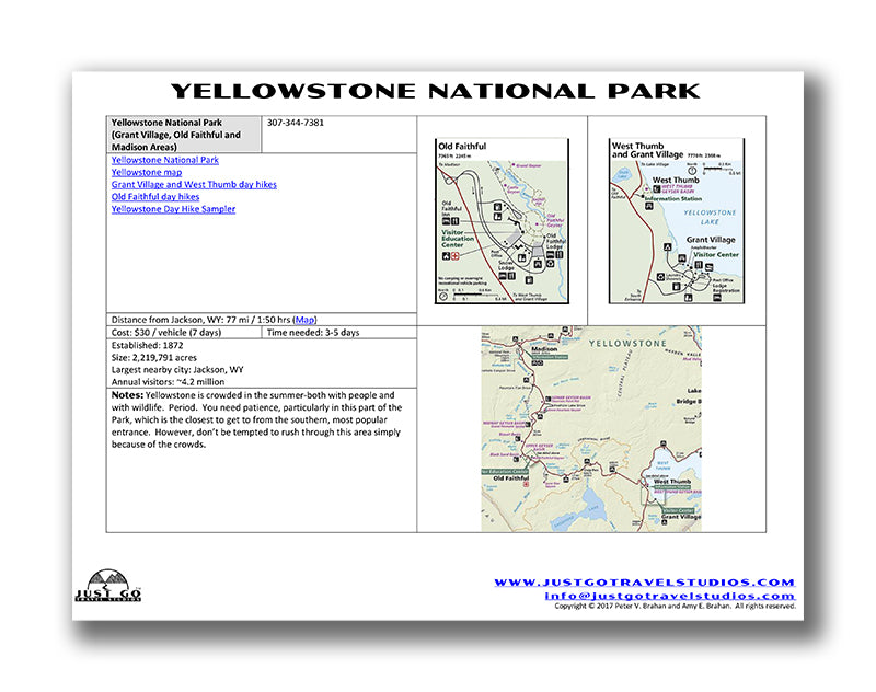 Yellowstone National Park Itinerary (Digital Download)