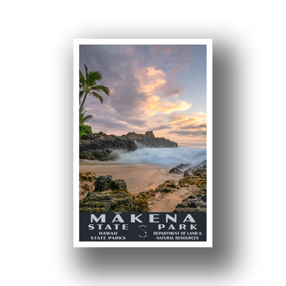 Makena State Park Poster-WPA (Crashing Waves)