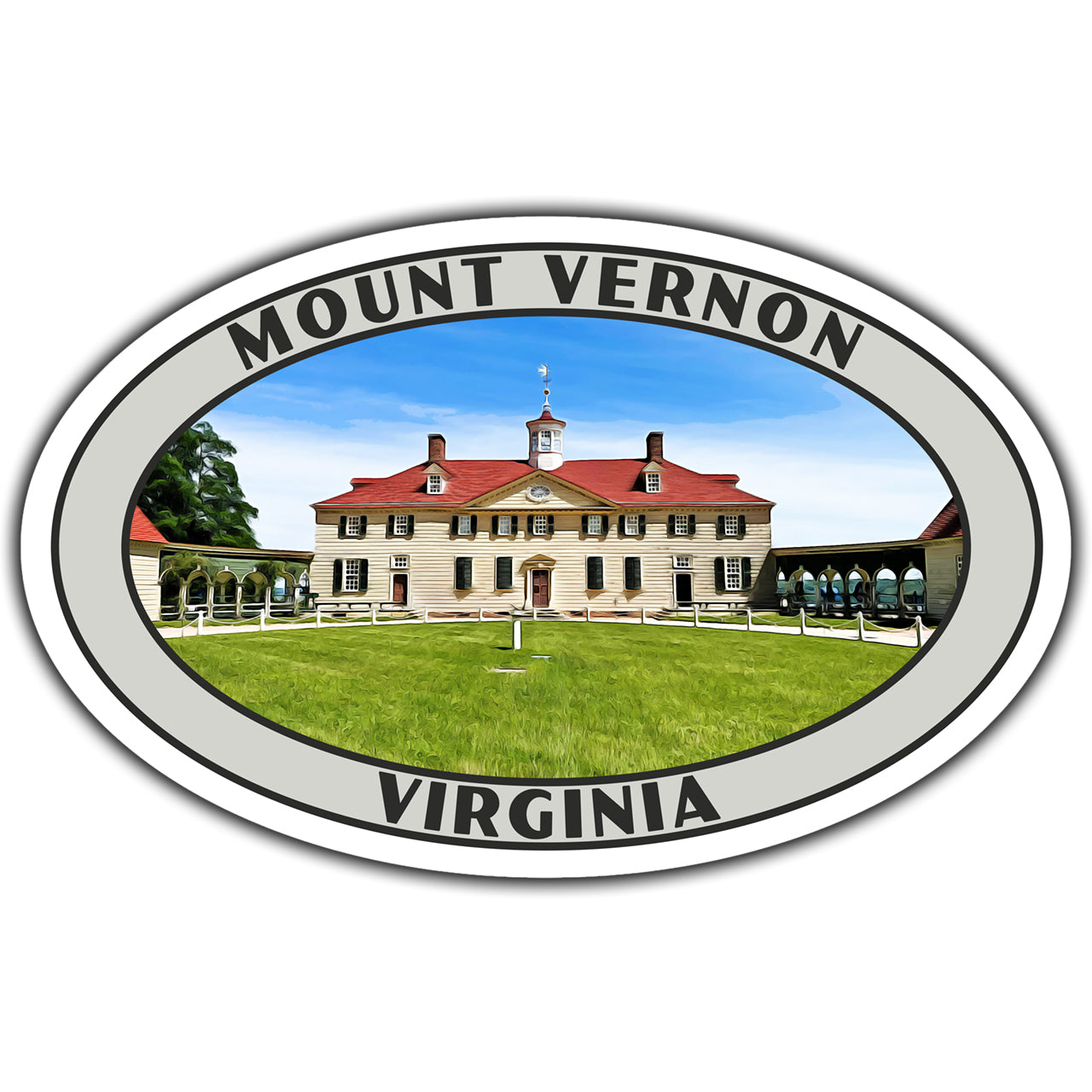 Oval-shaped sign with Mount Vernon, Virginia on a white background
