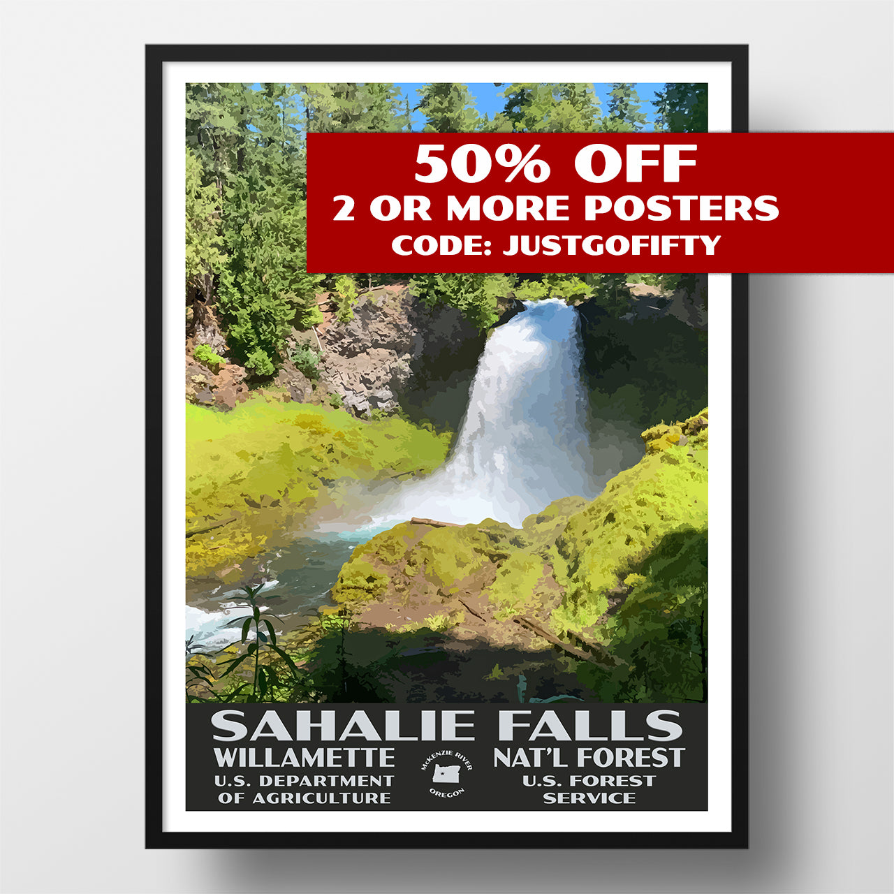 Willamette National Forest Poster of Sahalie Falls