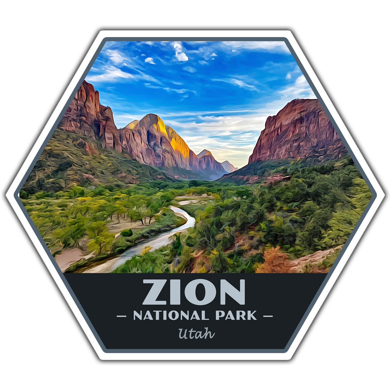 Zion National Park Sticker (Zion Canyon) - Hex – Just Go Travel Studios