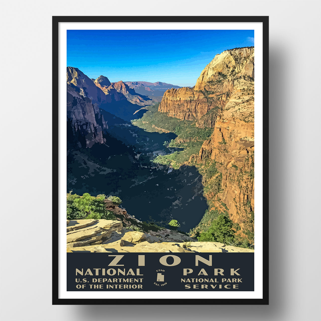 Zion National Park Poster of Angels Landing (WPA Style)