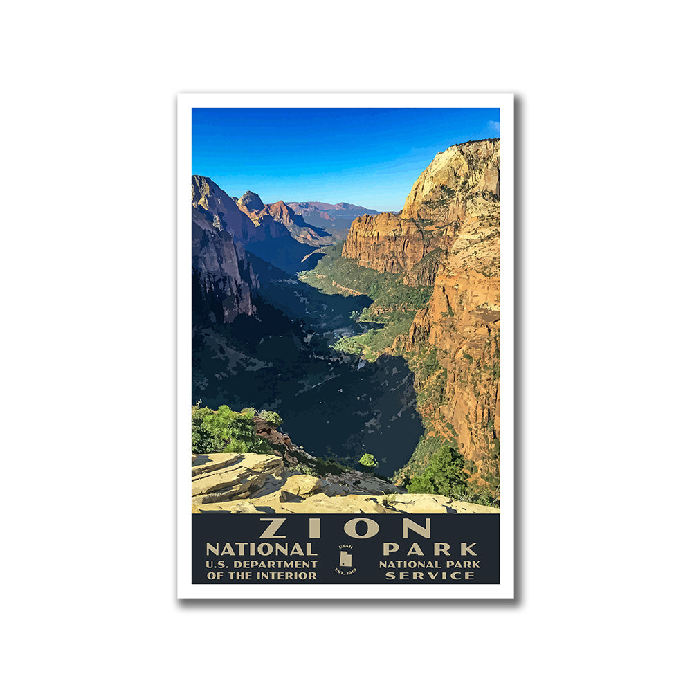 Zion National Park Poster of Angels Landing (WPA Style)