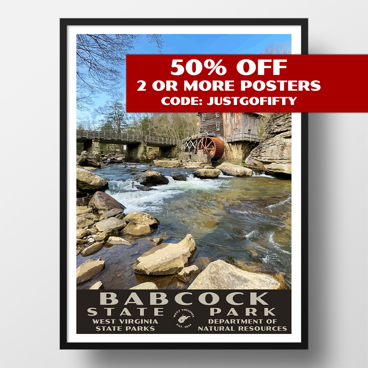 Babcock State Park glade creek grist mill poster