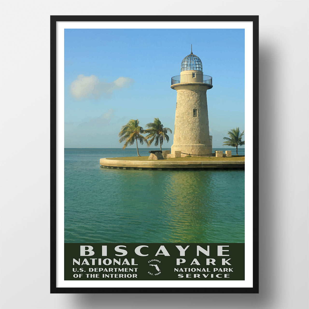 Biscayne National Park Poster of the Biscayne Lighthouse (WPA Style)