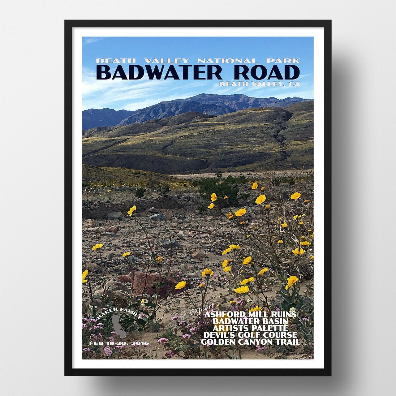 Death Valley National Park Poster-Badwater Road Wildflowers in Hills (Personalized)