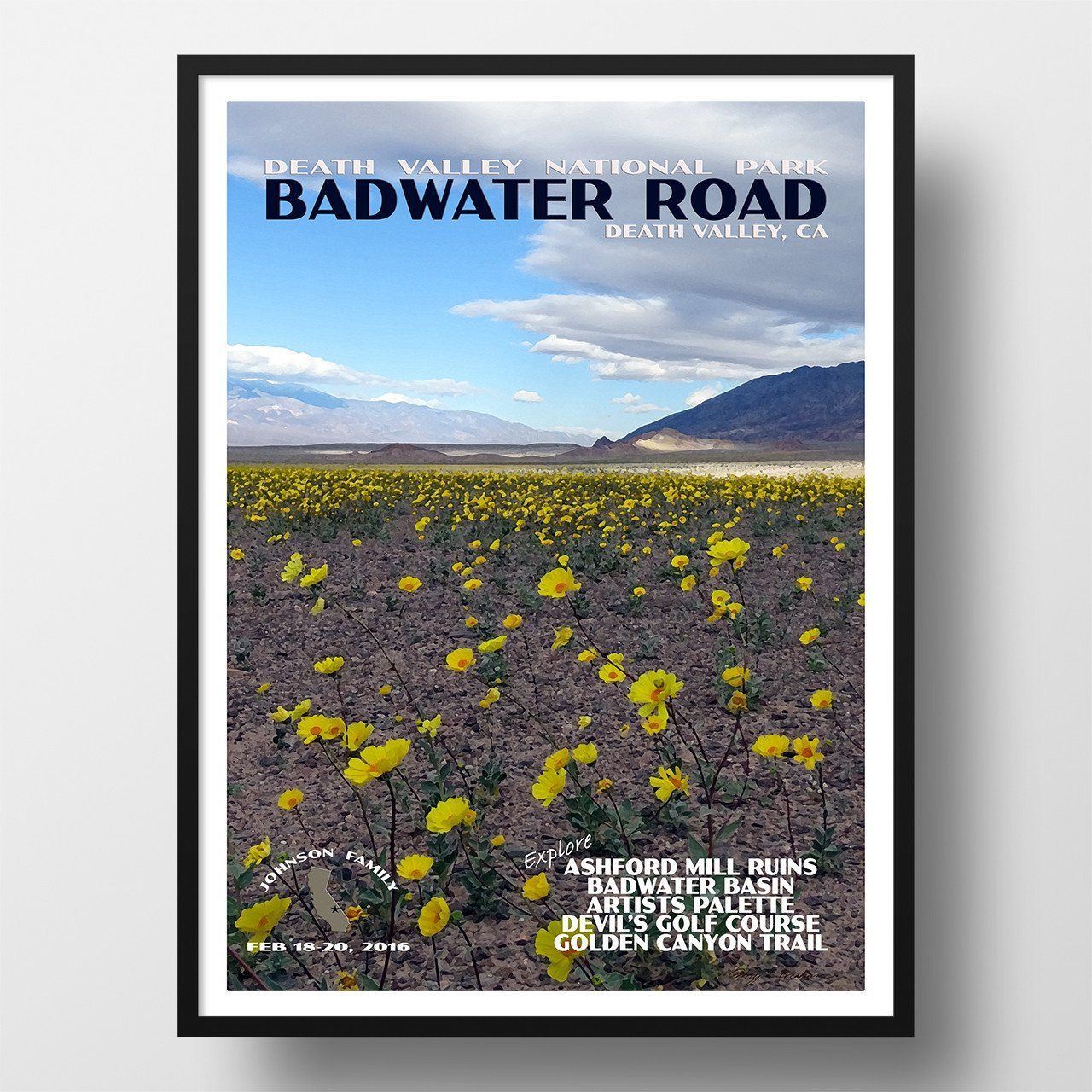 Death Valley National Park Poster-Badwater Road Wildflowers near Basin (Personalized)