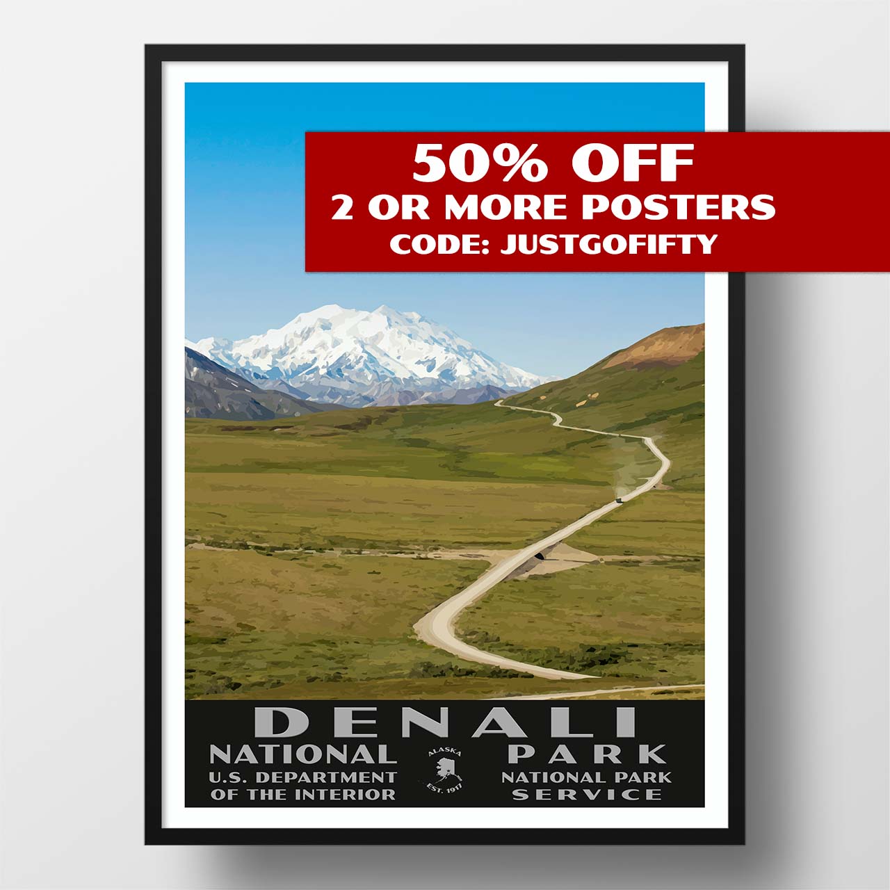 Denali National Park Poster-WPA (Denali Road 2)
