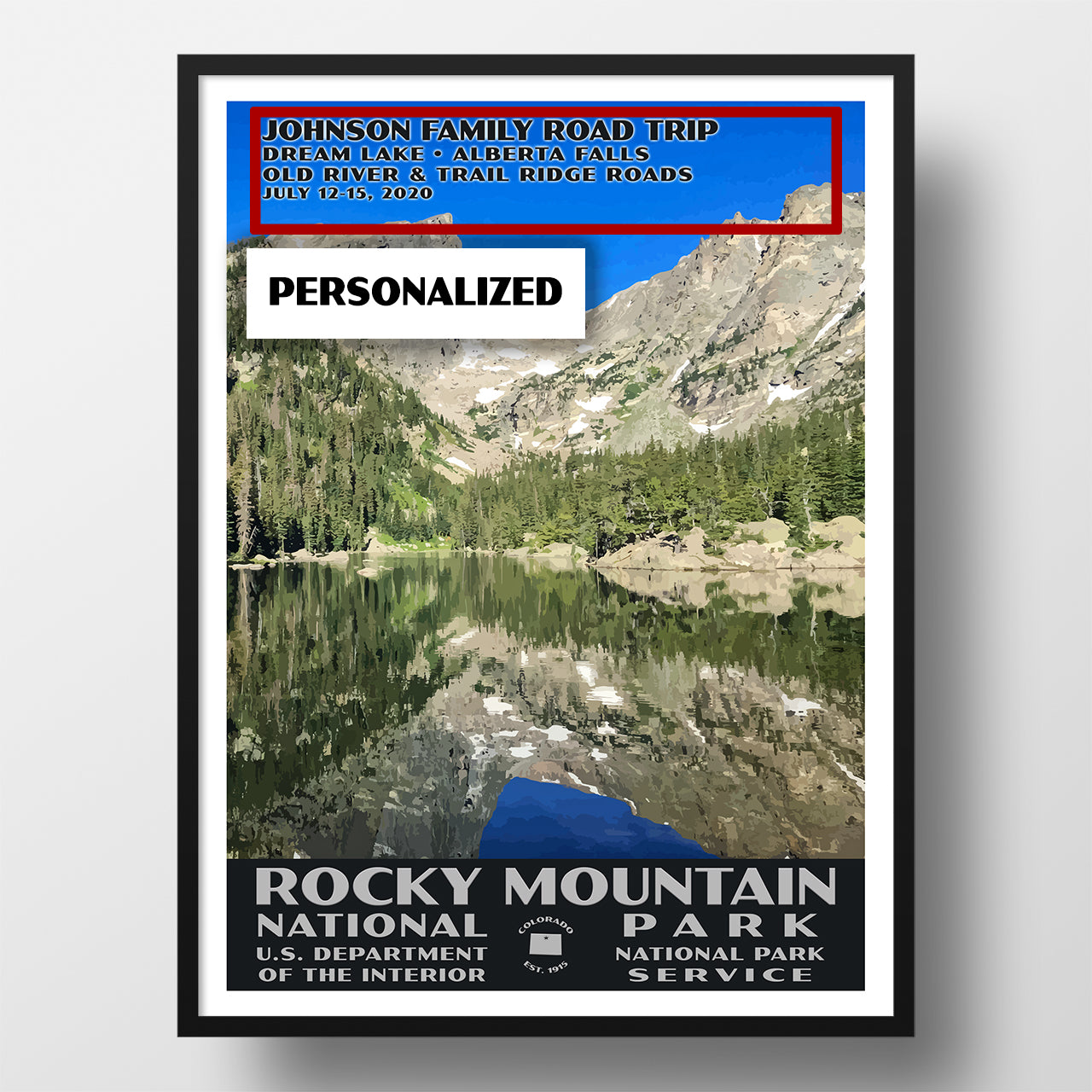 Rocky Mountain National Park Poster-WPA (Dream Lake) (Personalized)