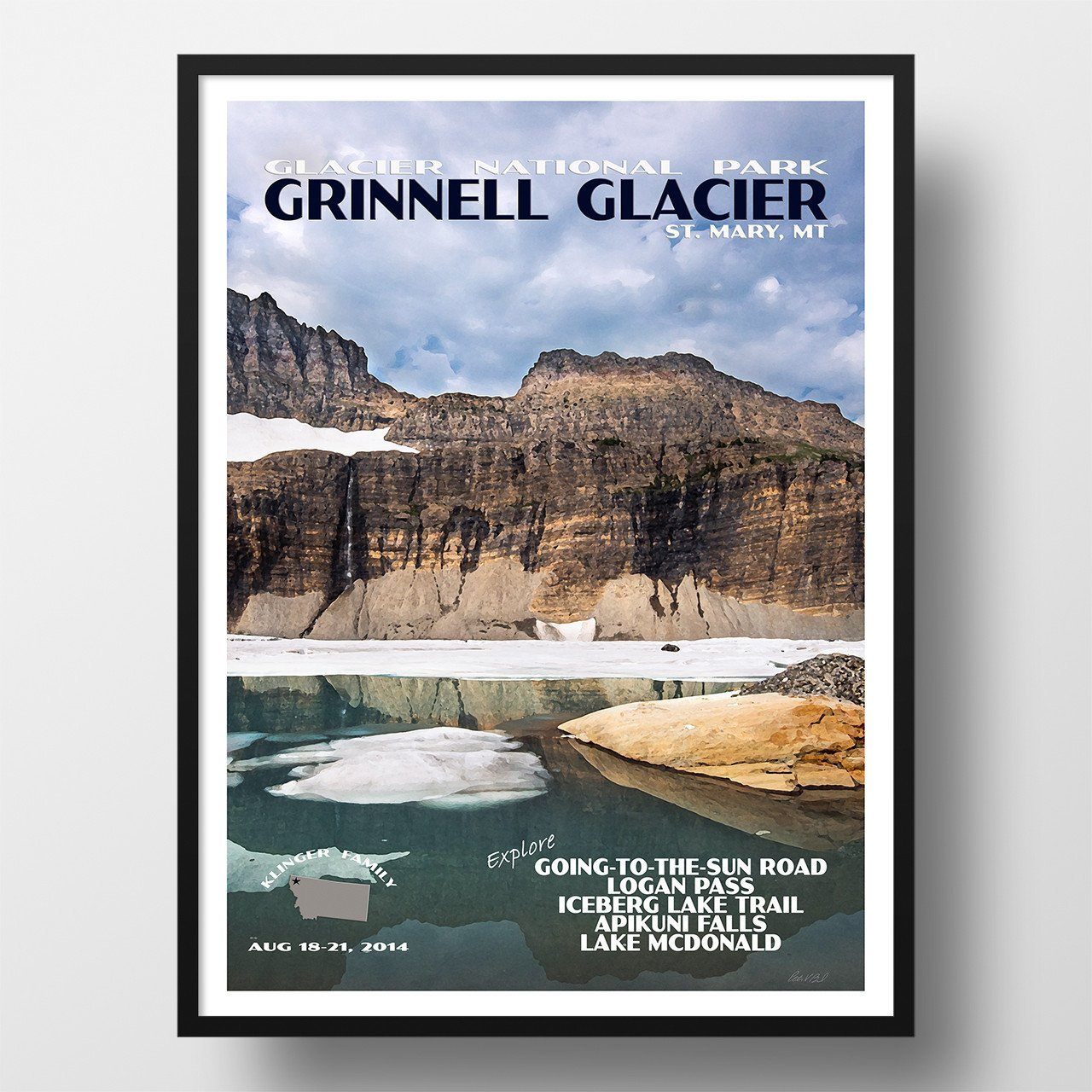 Glacier National Park Poster-Grinnell Glacier (Personalized)