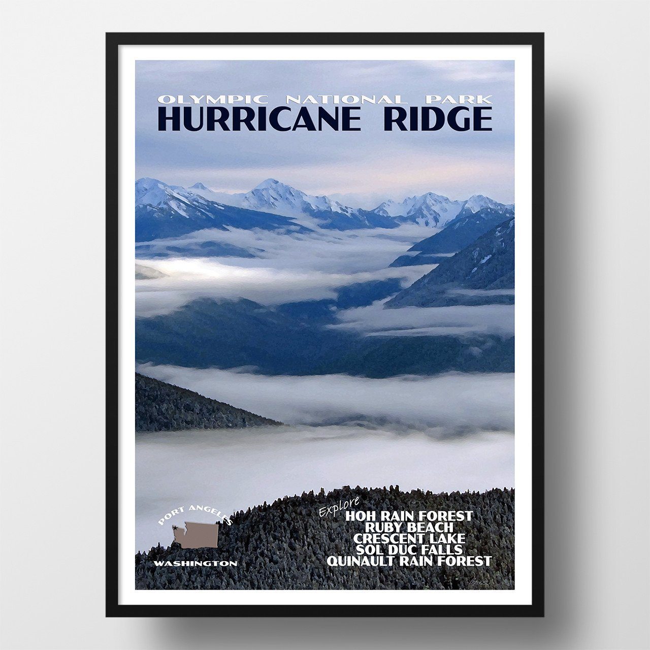 Olympic National Park Poster-Hurricane Ridge in the Clouds